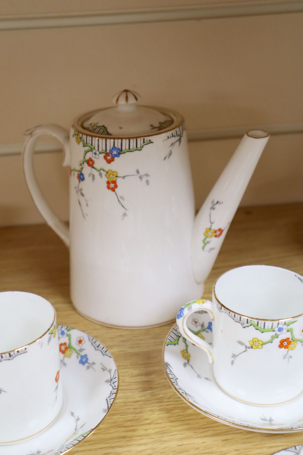 A Royal Paragon thorn patterned coffee set, coffee pot 15cm high